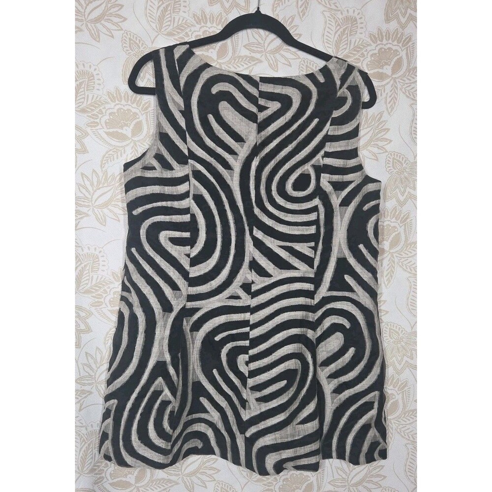 NEW Lafayette 148 Black & Tan Linen Sleeveless Top 8 Art to Wear Kaleidoscope